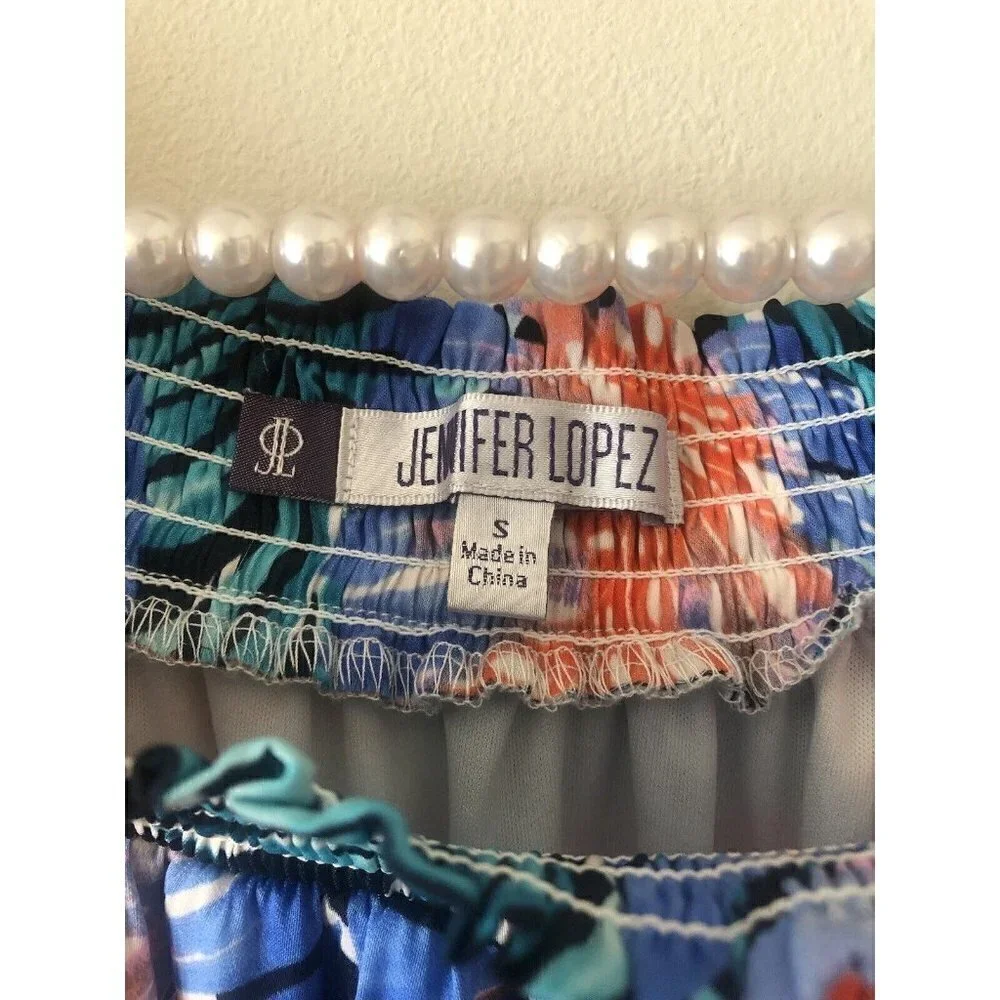 Jennifer Lopez Womens Size Small Paradise Palms Off  Shoulder Dress Crochet Trim - Picture 5 of 7